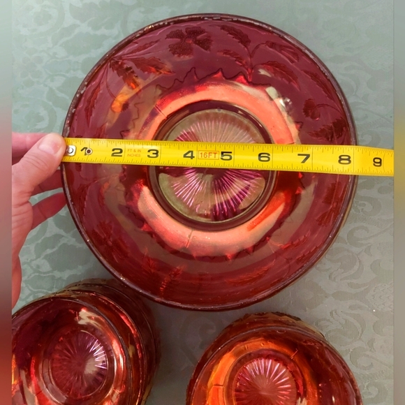 EAPG US GLASS DELAWARE RUBY STAIN/FLASH & GOLD BERRY BOWL SET - Picture 10 of 11